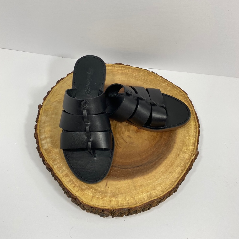 Madewell Black Leather Slip On Sandal